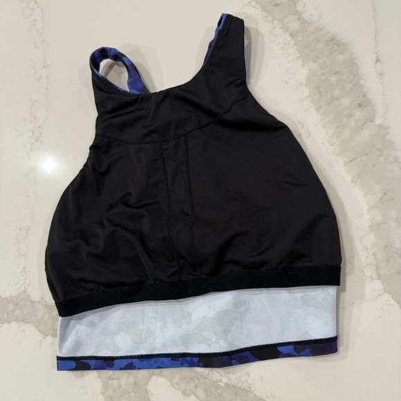 Athleta Conscious Crop Bikini Top Womens Size Medium Blue/Black Cloud Camo Swim - Picture 4 of 5